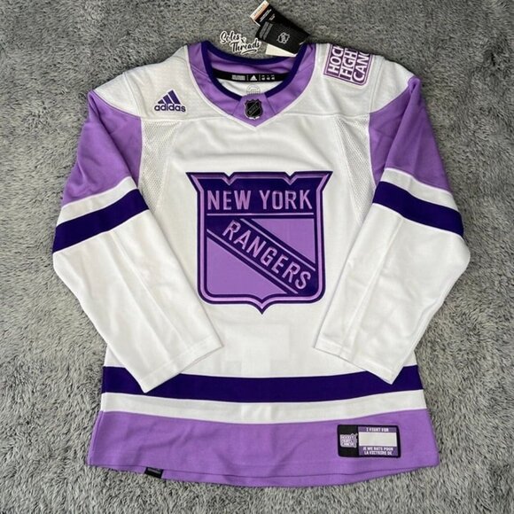 Adidas New York Rangers NHL Authentic Fights Cancer Hockey Jersey Size 42 Men